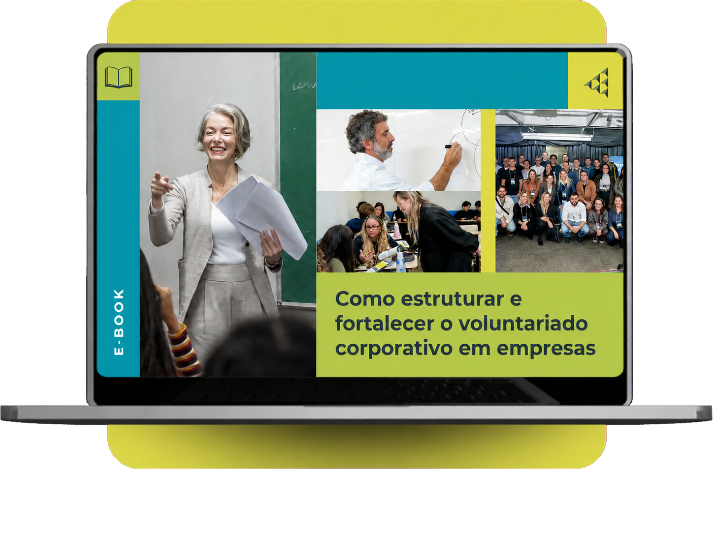 E-book Como estruturar e fortalecer o voluntariado corporativo em empresas exibido em um notebook